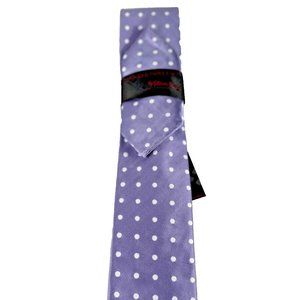 Steven Land Men's Tie & Pocket Square Lavender with White Polk Dots Hi-Density